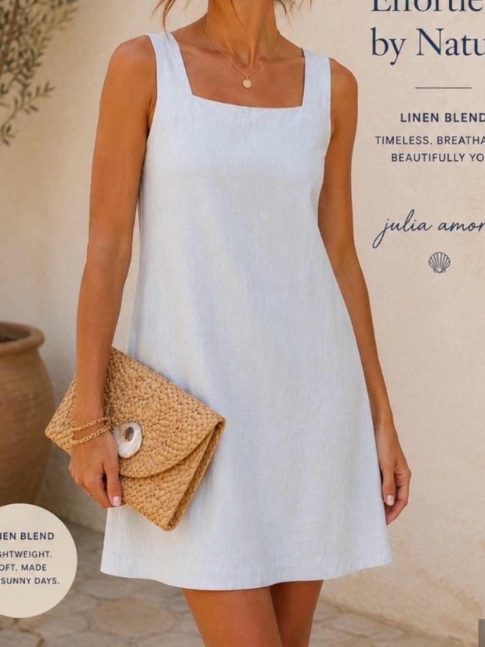 Julia Amory Light Blue Linen Shift Dress NWT new